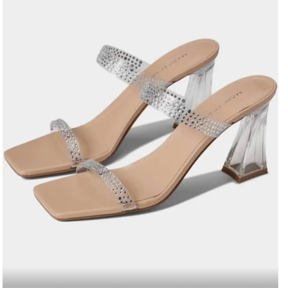 MARC FISHER ANITA NWT GORGEOUS SHOES CLEAR STRAPS, RHINESTONES,LUCITE HEEL